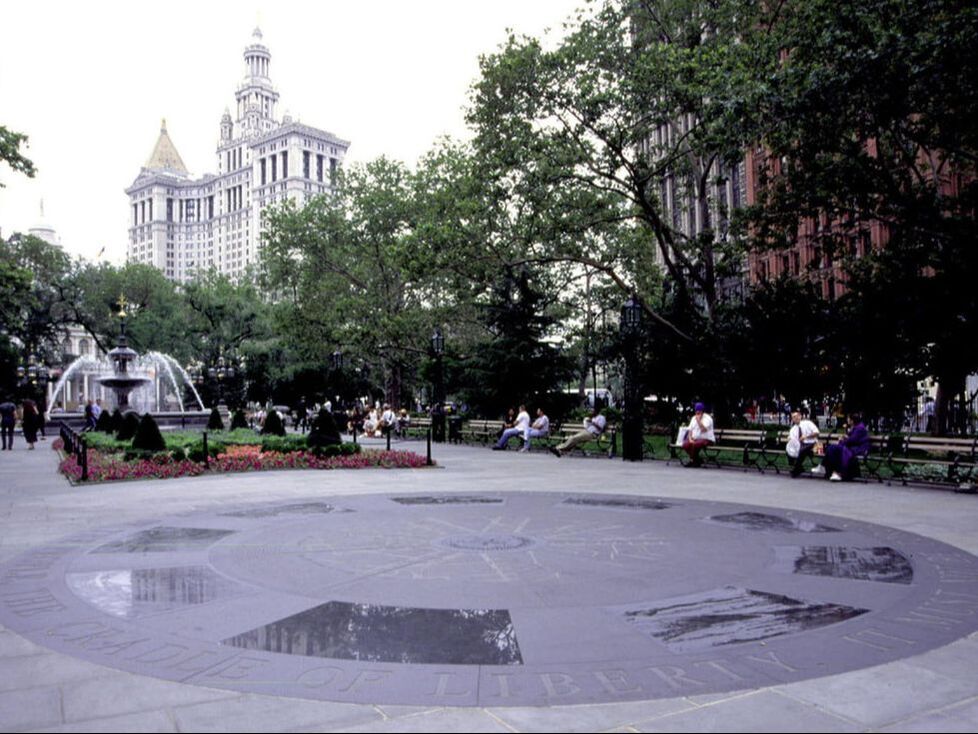 City Hall Park NYC etched black granite timeline.