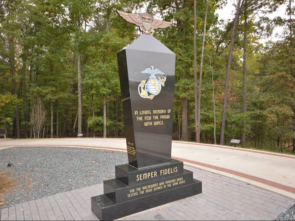 Osprey Monument – Quantico, VA polished black granite monument with color etching