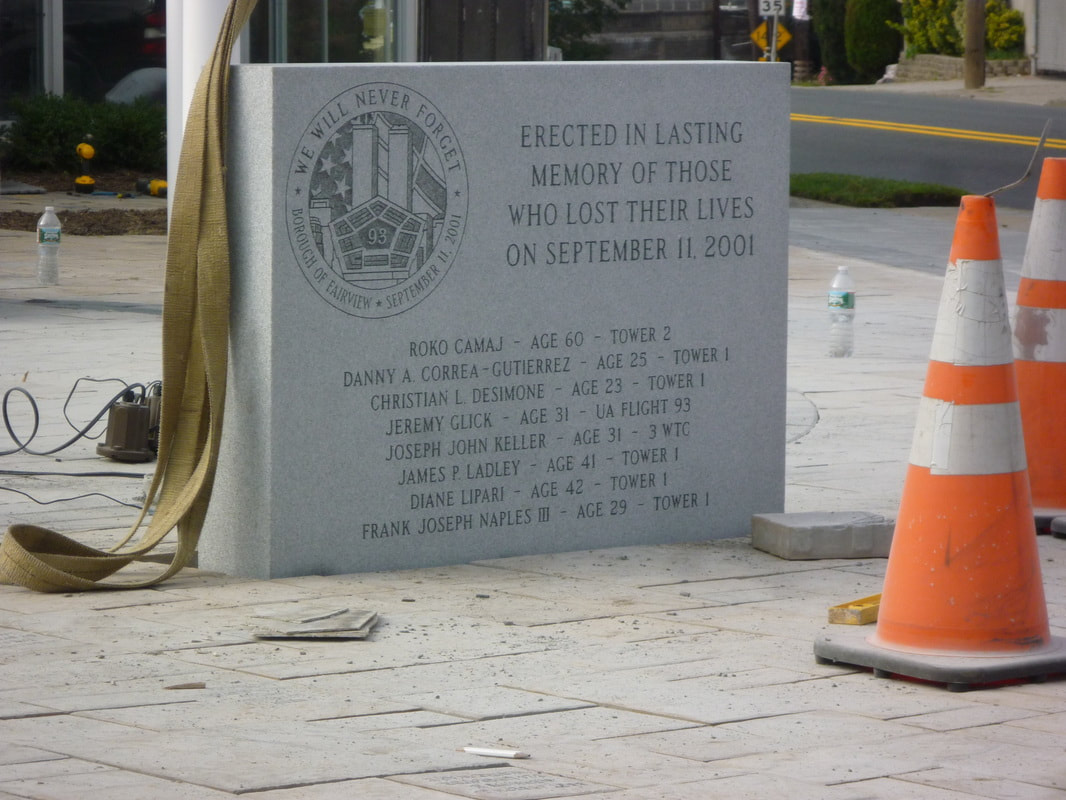 Fairview, NJ 9/11 Memorial in classic unpolished Barre Grey Granite