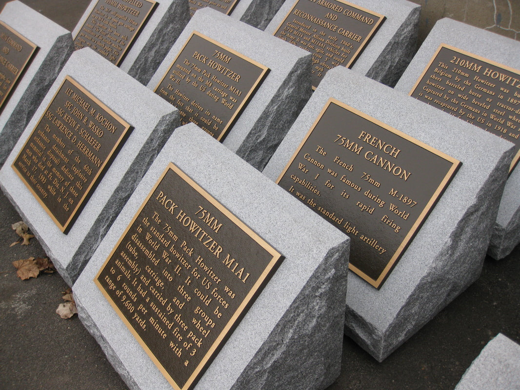 Infantry Park Bronze Plaques on Grey Granite Monuments