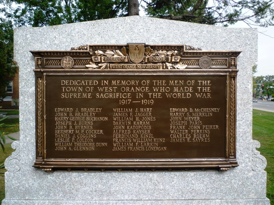 West Orange, NJ WWI Veterans Bronze Plaque